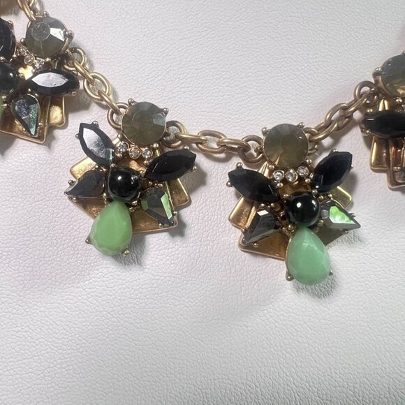 J.Crew 22" Statement Necklace W/ Green & Black Gemstone Accents On Gold-Tone - Picture 8 of 8